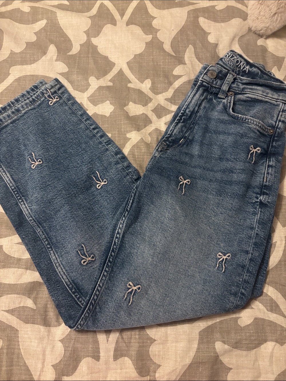Arizona Jean Company Embroidered Bow High-Rise Jeans